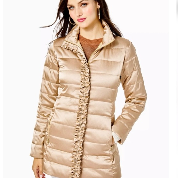 Lilly Pulitzer Gold Ruffled Jacket, Size 12 - Picture 2 of 16